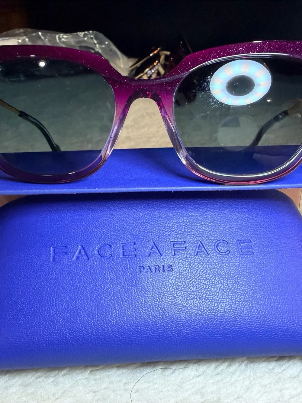 58. NEW FACE A FACE Gradient Pink-Red Cat-Eye Sunglasses with Blue Lenses